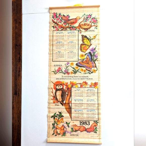 Vintage 1983 rattan wall hanging calendar by GIFTCO, INC. - Picture 1 of 15